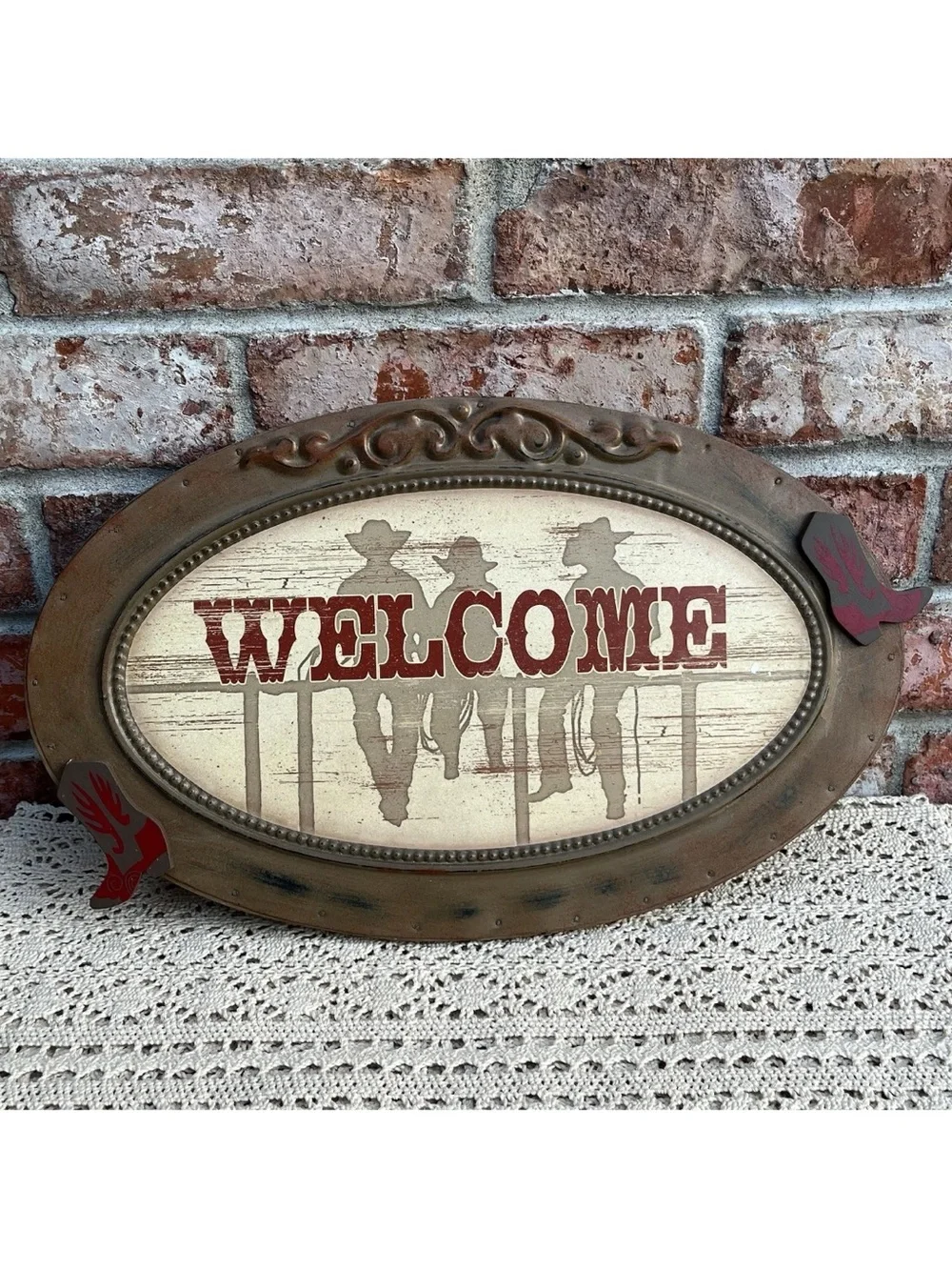 Horse Welcome Sign Home Decor Brown Cast Iron Horseshoe Rustic Rusty Ranch Art